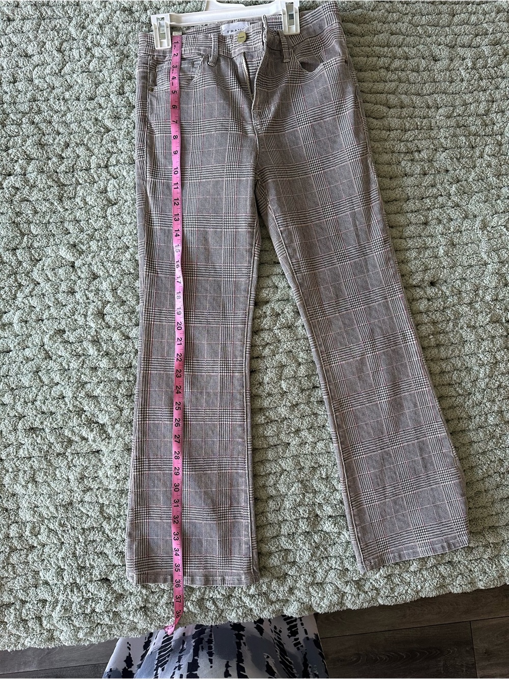 FRAME Le Crop Mini Boot Plaid Pants Size 26 Gray Glen Check Cropped Flare - Picture 8 of 12
